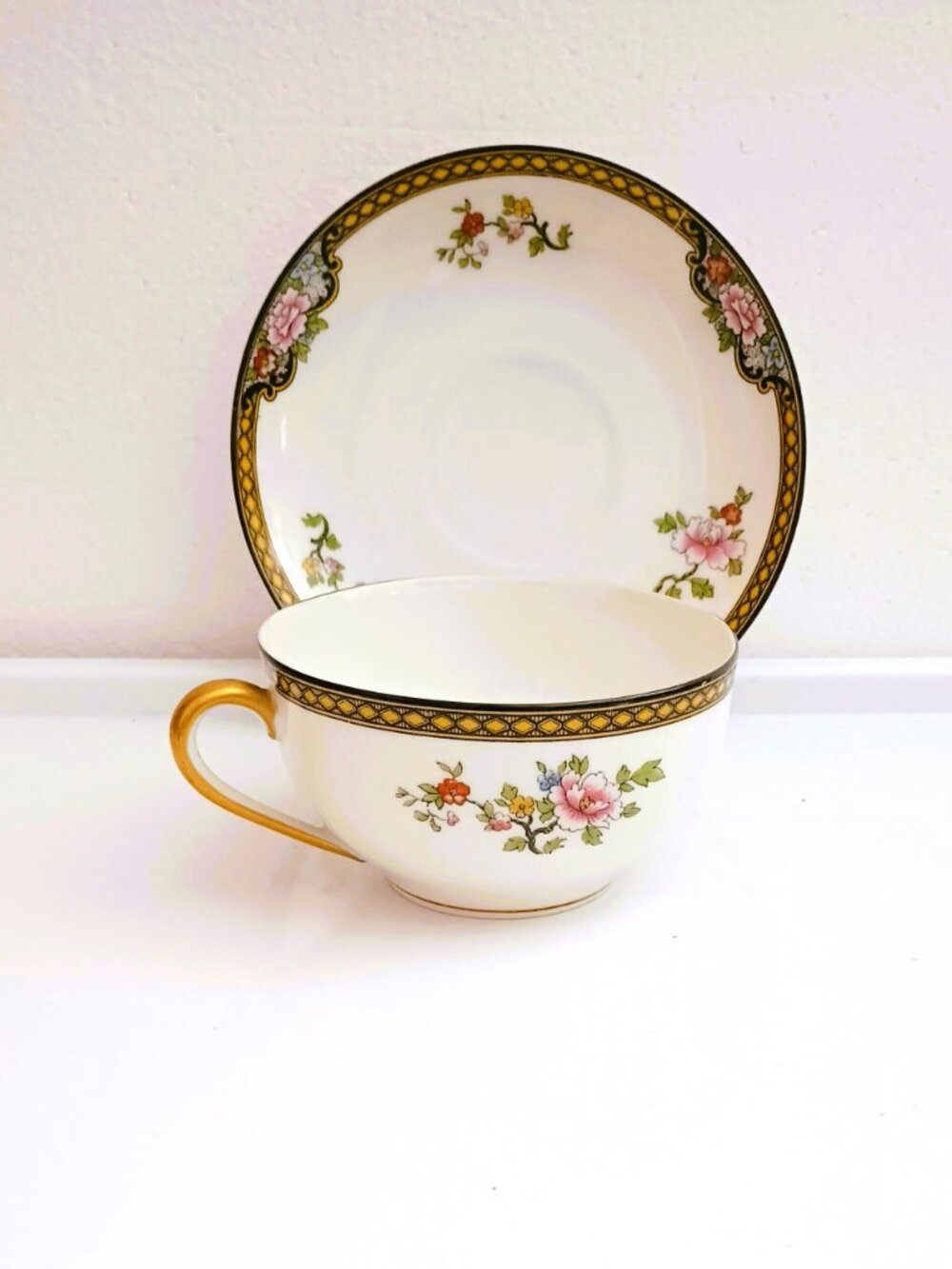 Noritake Pheasant Cup & Saucer Set 1920's Chinoiserie Bridal Fine Vintage China